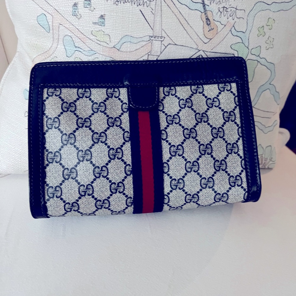 GUCCI Clutch Navy & Red Webbing